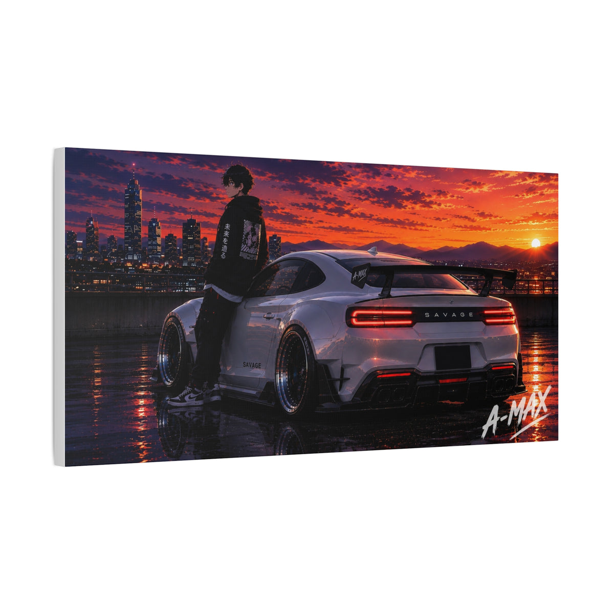 Sunset Skyline Sports Car — Canvas Art