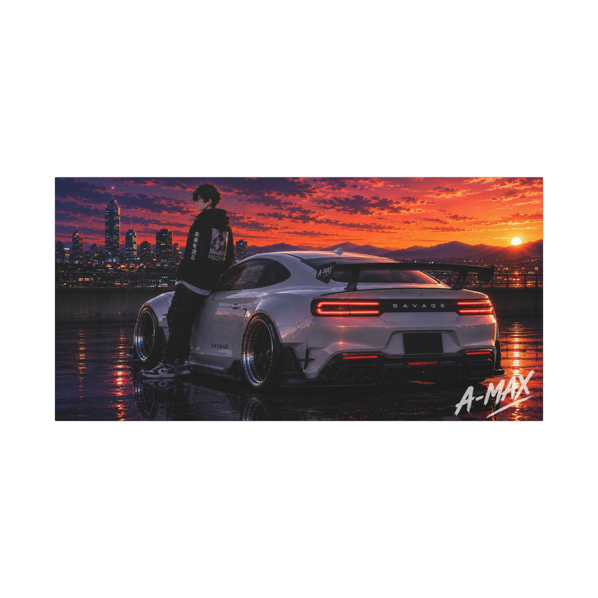 Sunset Skyline Sports Car — Canvas Art