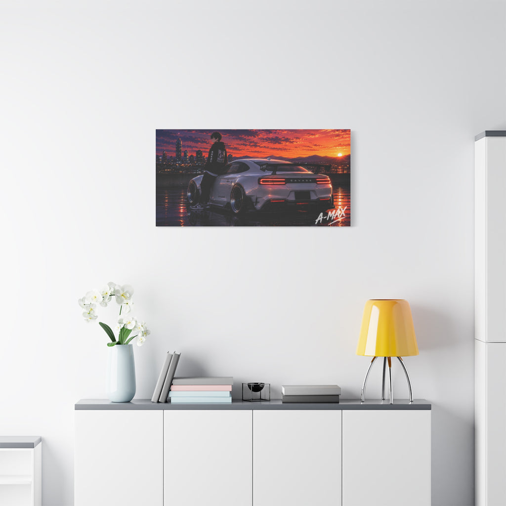 Sunset Skyline Sports Car — Canvas Art
