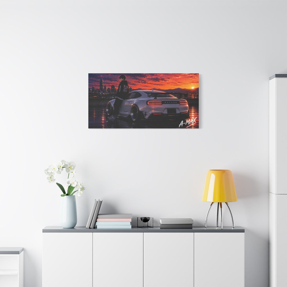 Sunset Skyline Sports Car — Canvas Art