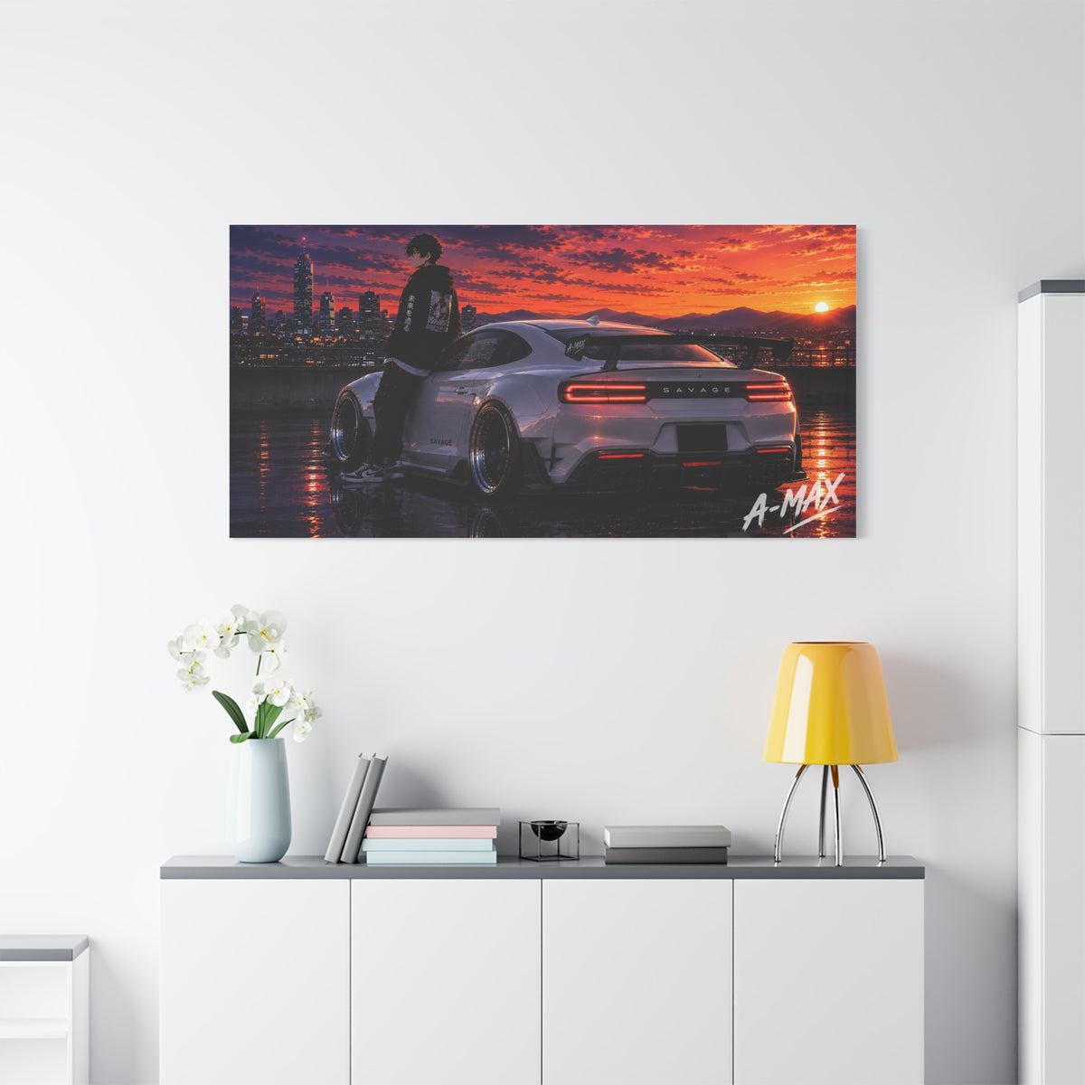 Sunset Skyline Sports Car — Canvas Art