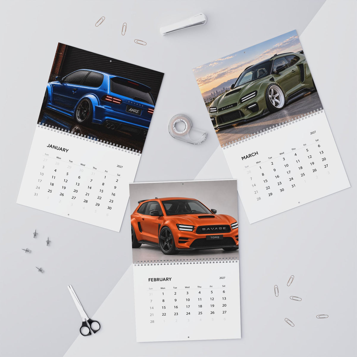 Car Enthusiast Wall Calendar 2027 — Sport Cars Monthly Calendar