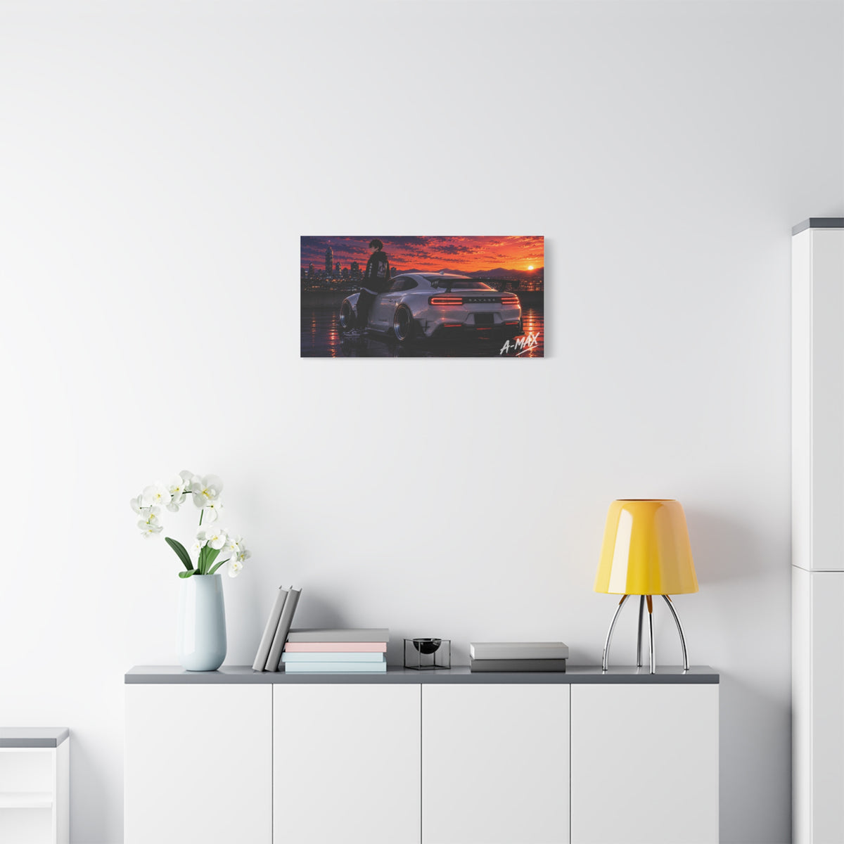 Sunset Skyline Sports Car — Canvas Art