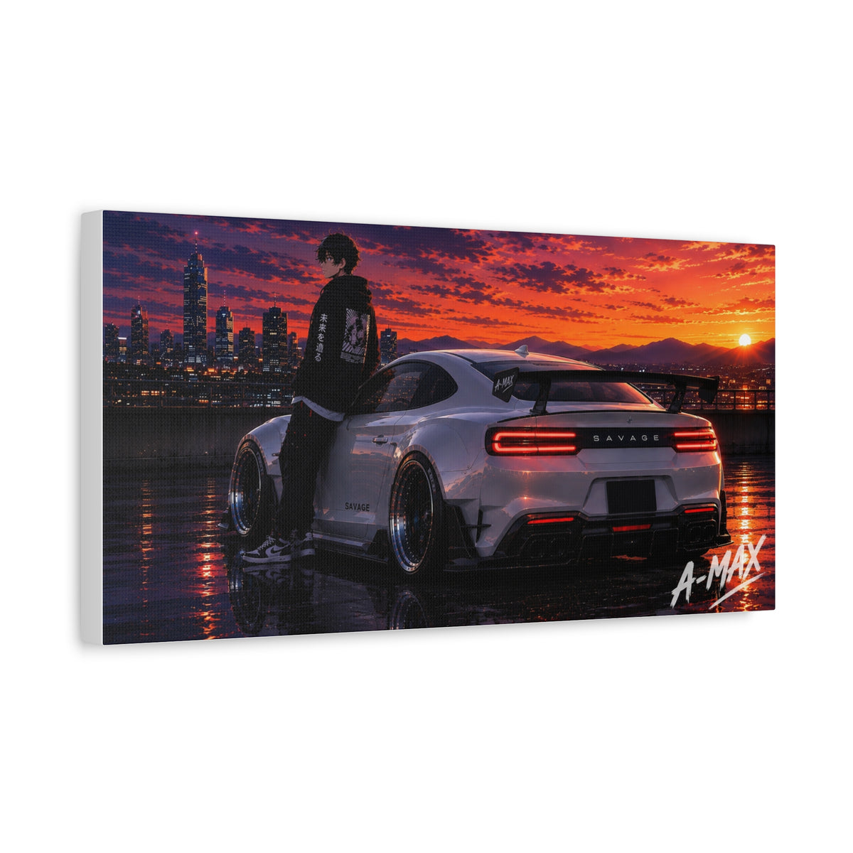Sunset Skyline Sports Car — Canvas Art