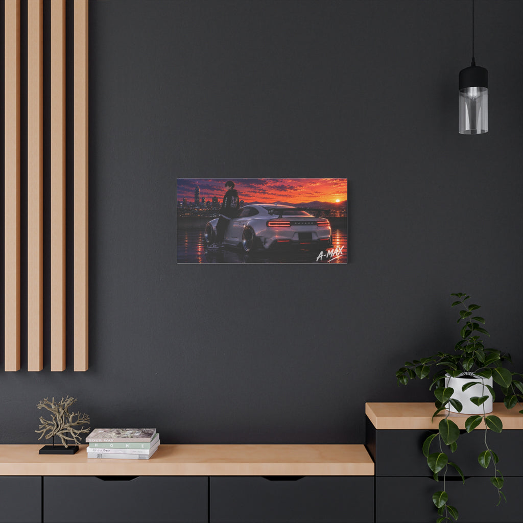 Sunset Skyline Sports Car — Canvas Art