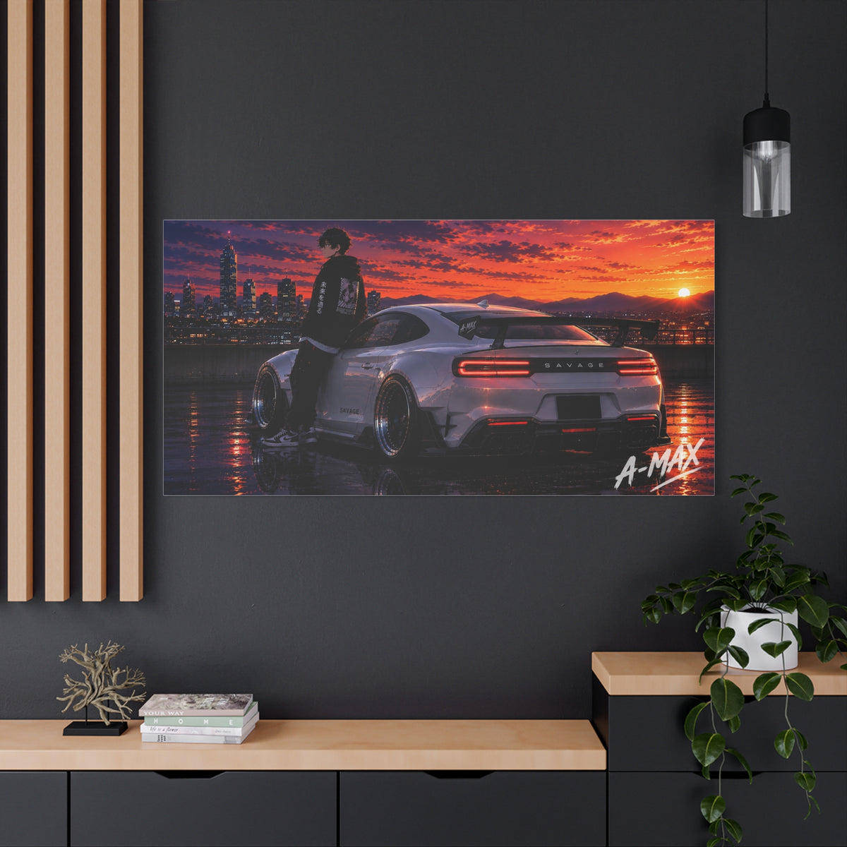 Sunset Skyline Sports Car — Canvas Art