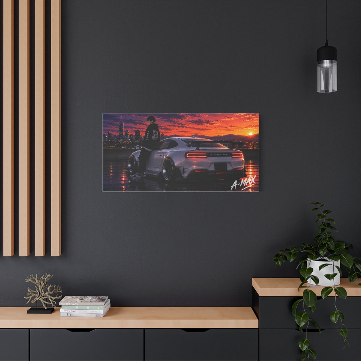 Sunset Skyline Sports Car — Canvas Art